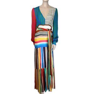 NYT Farm Rio Thalita Stripe Long Sleeved Maxi Dress Multicolor Size S